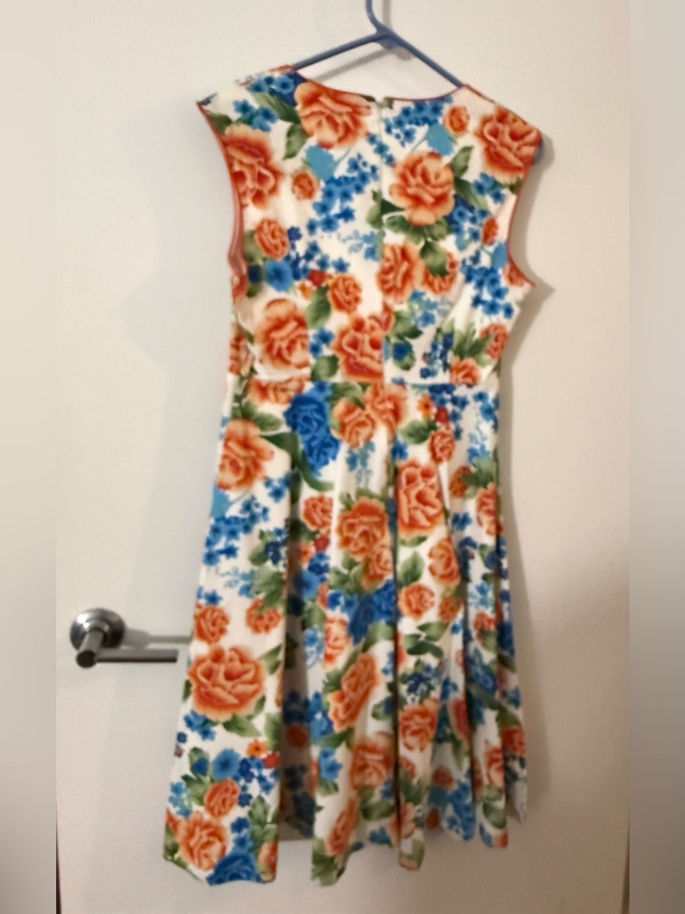 Lindy Borbs Floral V-Neck Fit-and-Flare Dress with Orange & Blue Flowers - Picture 4 of 4